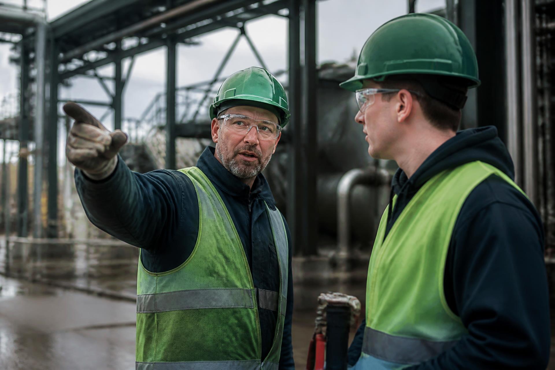Teamoverleg op een industriële werkplek